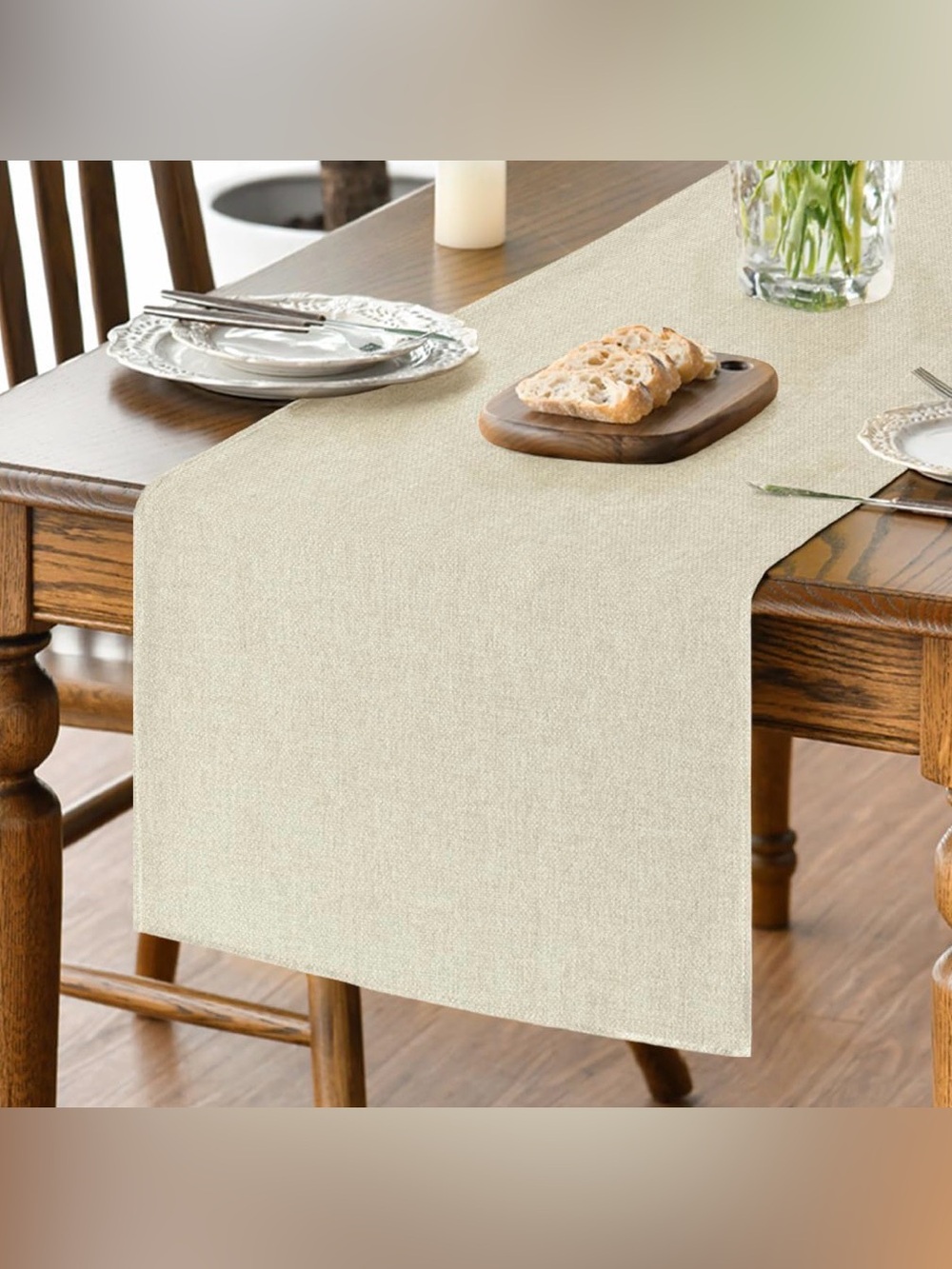 Neutral Beige Table Runner - Classic Linen Look